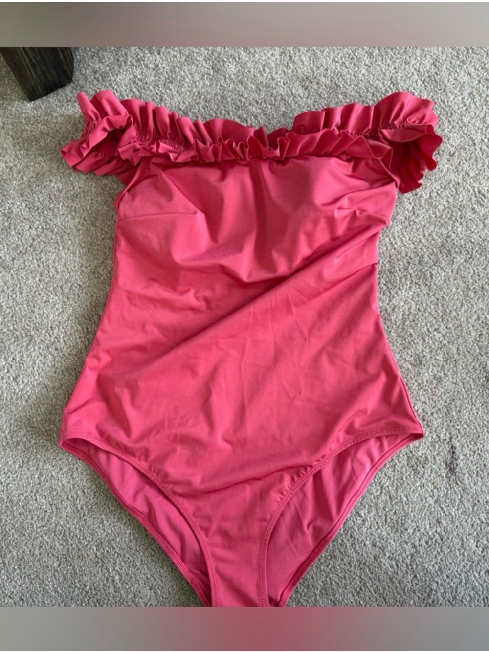 H&M Peony Pink Off-Shoulder Ruffle One-Piece Swimsuit